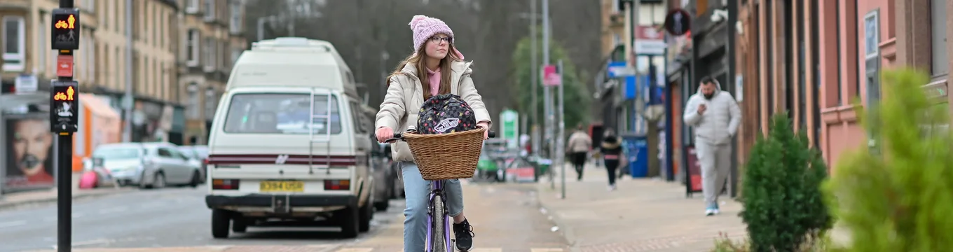 Winter Cycling shoot for Cycling Scotland on South City Cycle Way, Victoria Road, Glasgow.